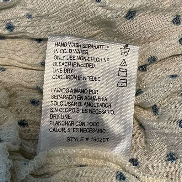 Patrons of Peace Polka Dot Halter Top Cream Navy Smocked Peplum‎ Ruched S - Picture 7 of 7